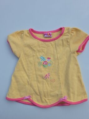 Yellow & Pink Floral Embroidered Baby Tee